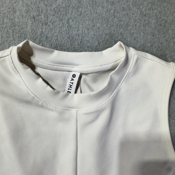 Athleta Top Womens L White Crew Neck Ruched Side Sleeveless Pullover Stretch - Picture 3 of 7